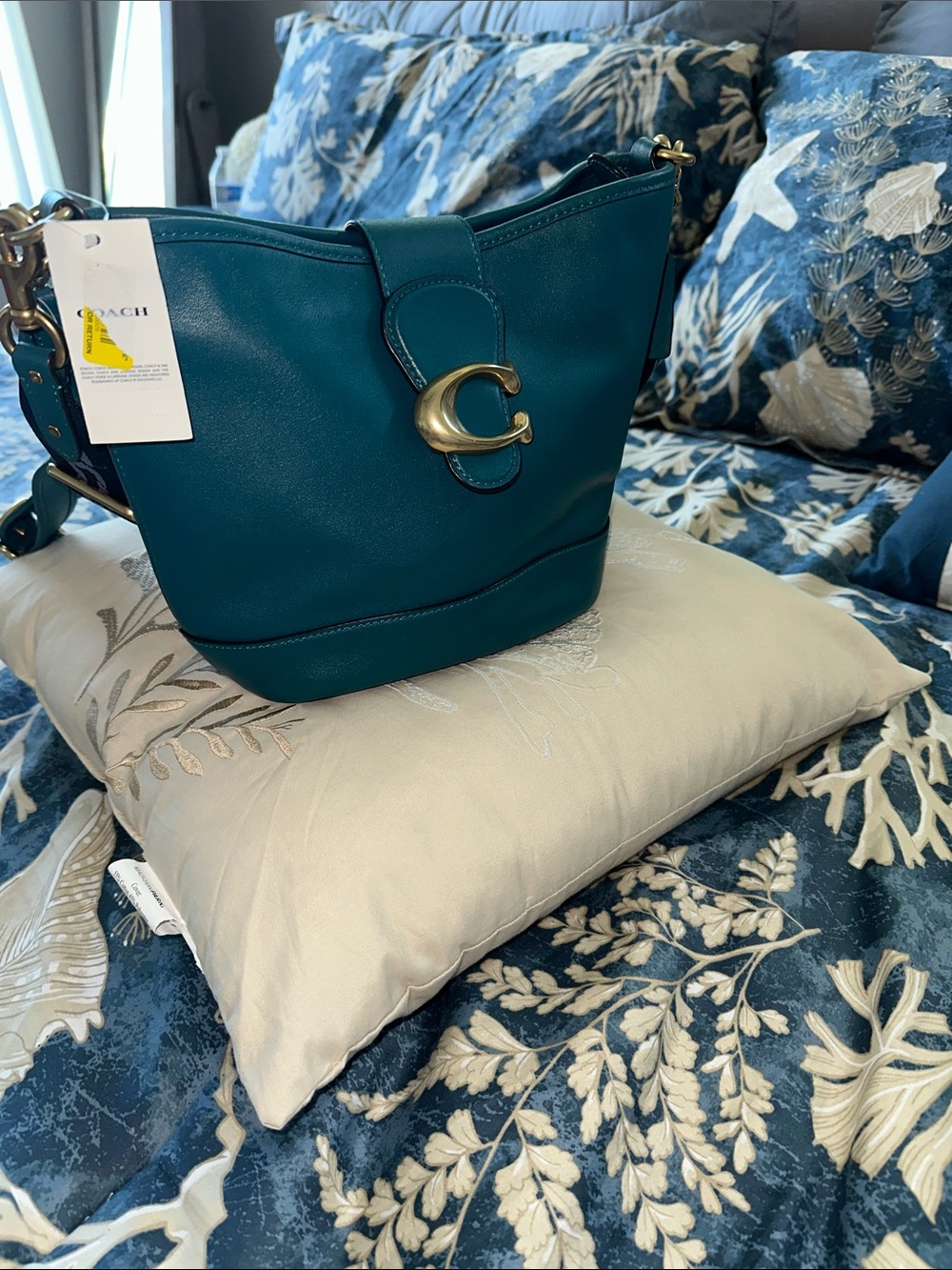 Coach Teal Shoulder Bag with Gold 'C' Accent